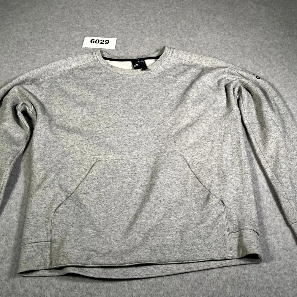 Adidas Sweatshirt Mens Large Gray Crew Neck Long Sleeve‎ Kangaroo Pocket Casual